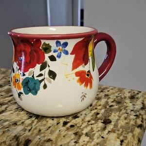 Floral Ceramic Mug with Red Handle